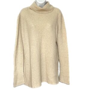The Row Sweater 100% Cashmere Turtleneck Beige Size L Ribbed Made USA Very Soft